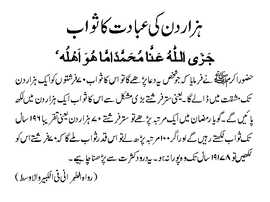 Hazar Din Ki Ibadat Ka Sawab