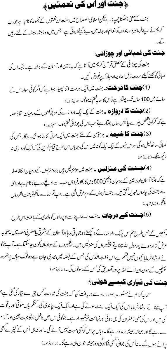 Jannat Aur Iss Ki Naimatien