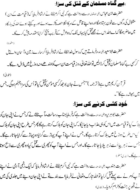 Begunah Musalman Ko Qatal Aur Khudkushi Ki Saza