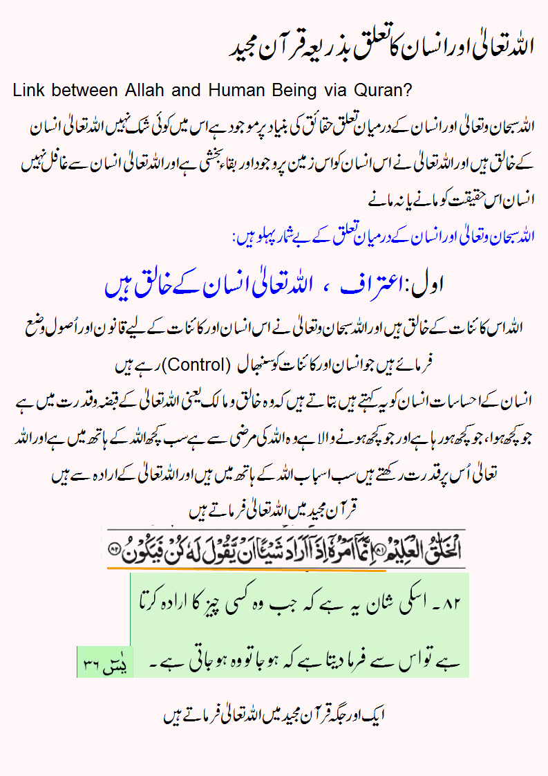 Allah Ta'ala Aur Insan Ka Taluqat Bazriya Quran Majeed